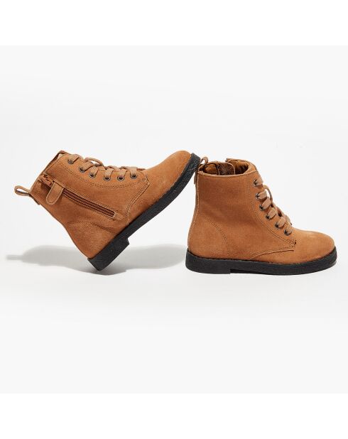 Boots en Velours de Cuir Bella camel
