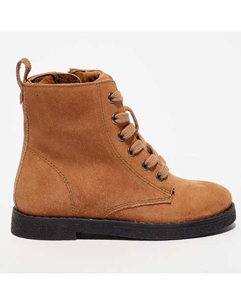 Boots en Velours de Cuir Bella camel