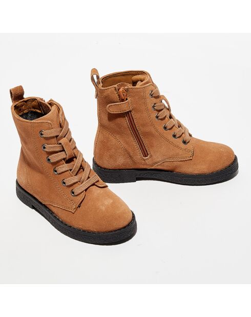 Boots en Velours de Cuir Bella camel