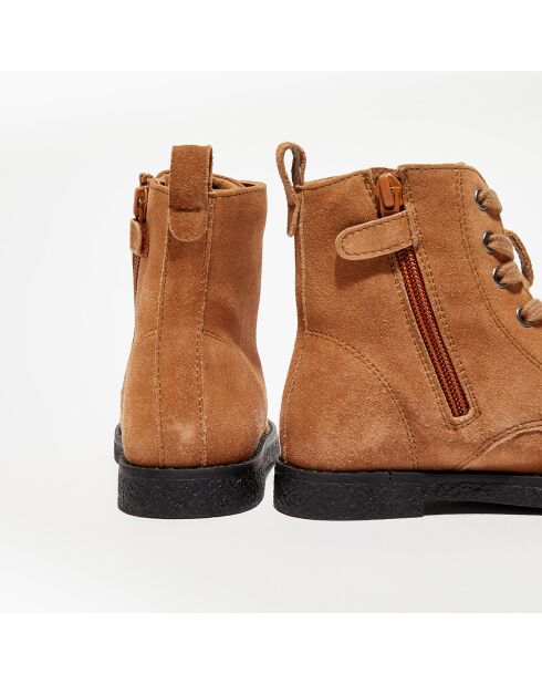 Boots en Velours de Cuir Bella camel