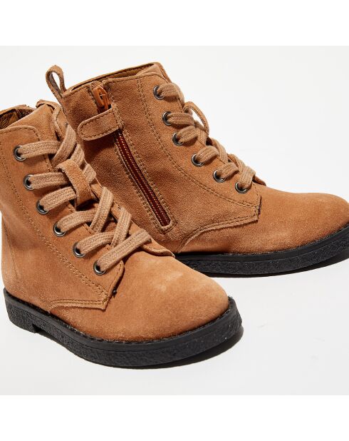 Boots en Velours de Cuir Bella camel