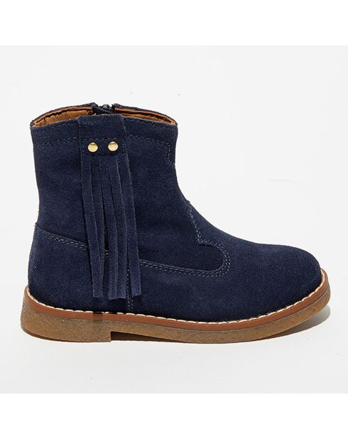 Bottines en Velours de Cuir Lola marine