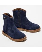 Bottines en Velours de Cuir Lola marine