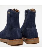 Bottines en Velours de Cuir Lola marine