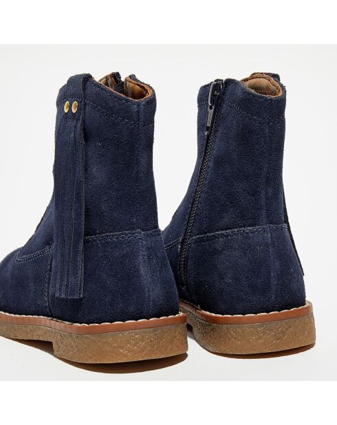 Bottines en Velours de Cuir Lola marine