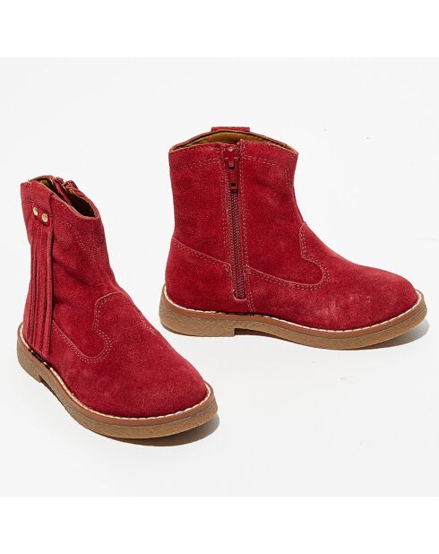 Bottines en Velours de Cuir Lola bordeaux