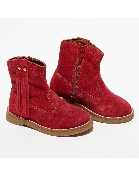 Bottines en Velours de Cuir Lola bordeaux