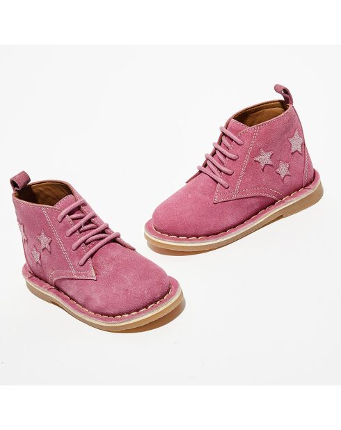 Boots en Velours de Cuir Lou rose