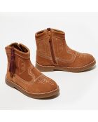 Bottines en Velours de Cuir Anka camel