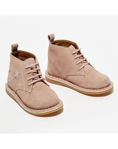 Boots en Velours de Cuir Lou beige rosé