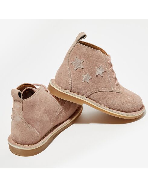 Boots en Velours de Cuir Lou beige rosé