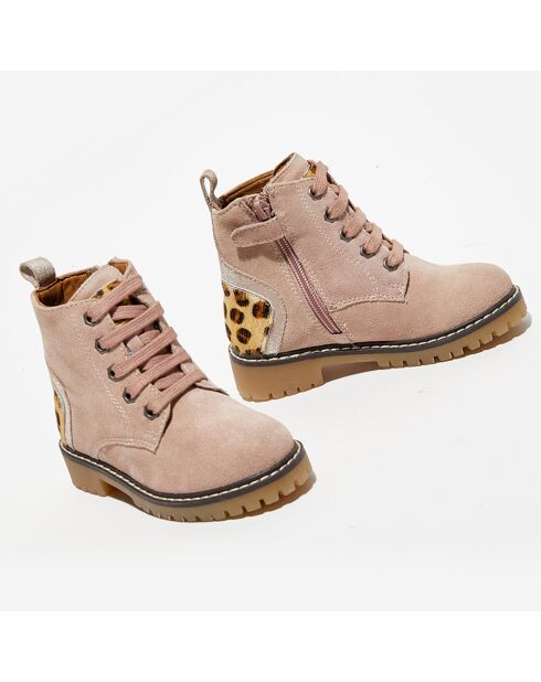 Boots en Velours de Cuir Nina beige rosé