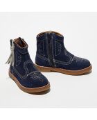 Boots en Velours de Cuir Anka marine