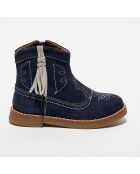 Boots en Velours de Cuir Anka marine