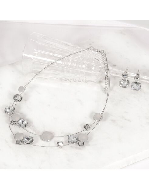 Parure Noha argenté/blanc