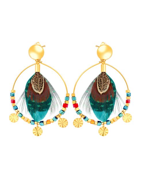 Boucles d'oreilles Plumea doré/vert