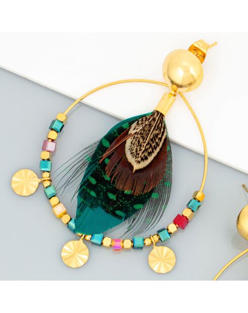 Boucles d'oreilles Plumea doré/vert