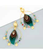 Boucles d'oreilles Plumea doré/vert