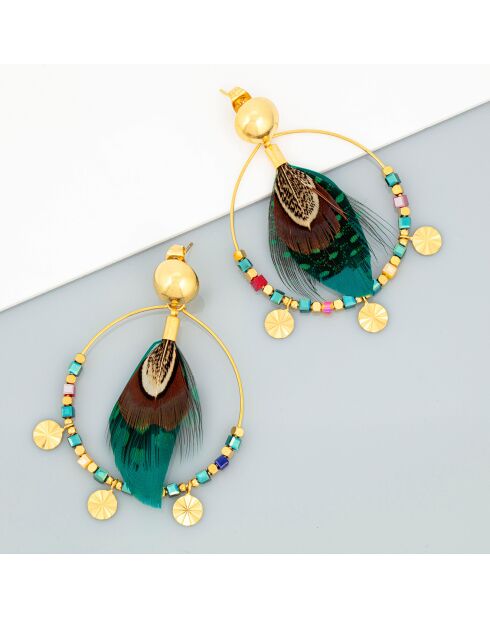 Boucles d'oreilles Plumea doré/vert