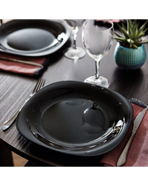 6 Assiettes plates Carine noires - 27x28.8 cm