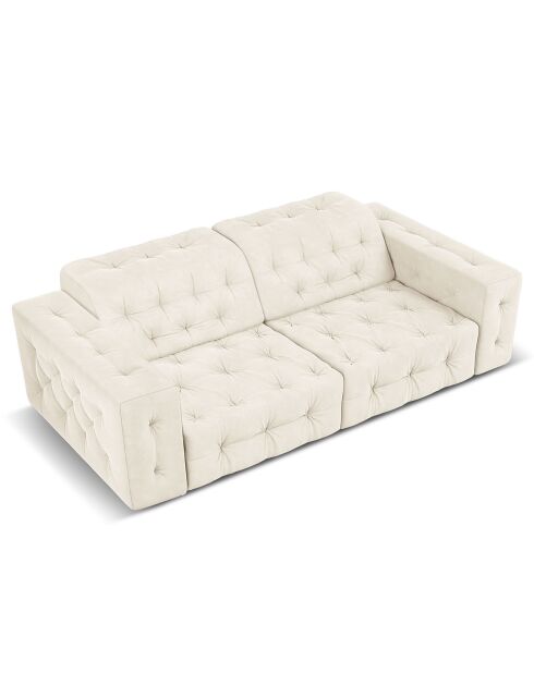 Canapé Velours Aldo 3 Places beige clair - 204x102x70 cm