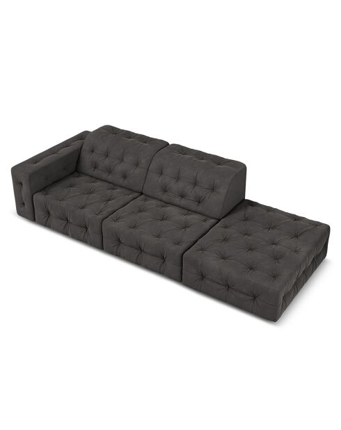 Canapé Droit Velours Aldo 3 Places gris foncé - 262x102x70 cm