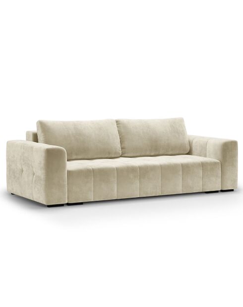 Canapé Velours Convertible Avec Coffre Luca 3 Places beige clair - 250x105x87 cm