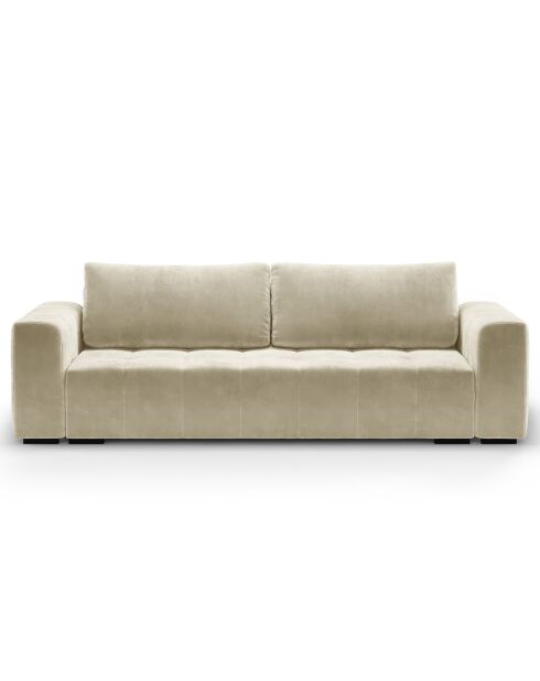 Canapé Velours Convertible Avec Coffre Luca 3 Places beige clair - 250x105x87 cm