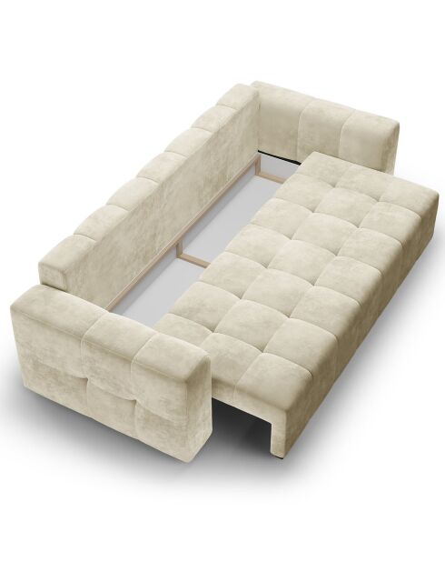 Canapé Velours Convertible Avec Coffre Luca 3 Places beige clair - 250x105x87 cm