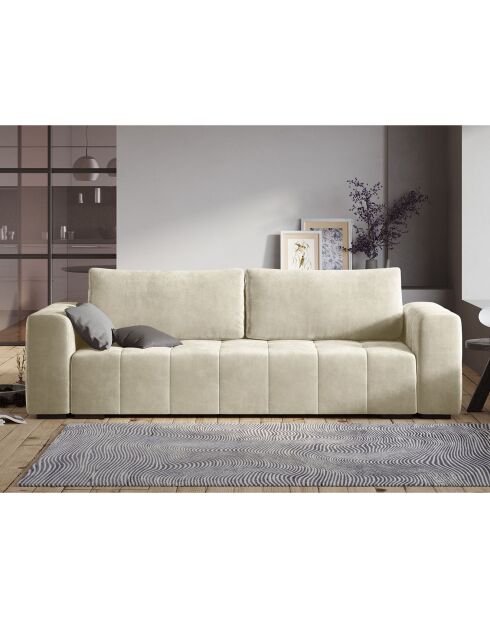 Canapé Velours Convertible Avec Coffre Luca 3 Places beige clair - 250x105x87 cm