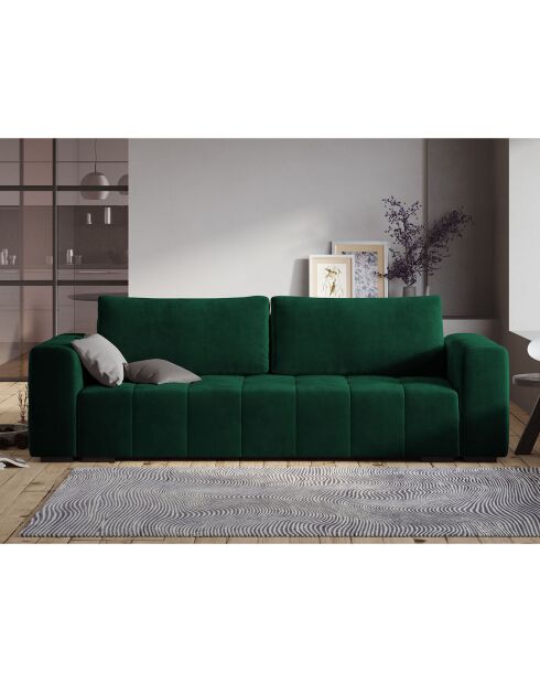 Canapé Velours Convertible Avec Coffre Luca 3 Places vert bouteille - 250x105x87 cm
