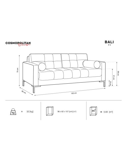 Canapé Bali 2 Places gris clair - 152x92x75 cm