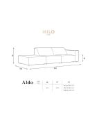 Canapé Gauche Velours Aldo 3 Places beige clair - 262x102x70 cm