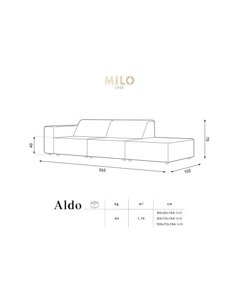 Canapé Droit Velours Aldo 3 Places beige clair - 262x102x70 cm