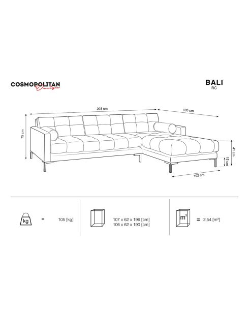 Canapé d'angle Droit Bali 5 Places beige clair - 293x185x75 cm