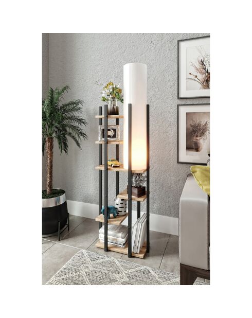 Lampadaire avec étagère Vogue noir/blanc/naturel - 45x25x160 cm