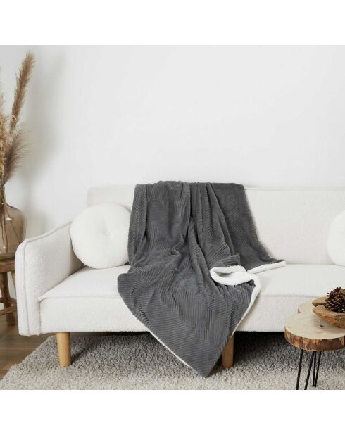 Plaid imitation fourrure sherpa gris - 140x200 cm