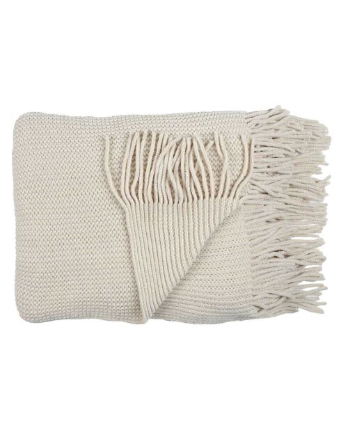 Plaid chenille à franges beige - 120x150 cm