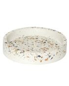 Compartimento de almacenamiento y sujetalibros de terrazo