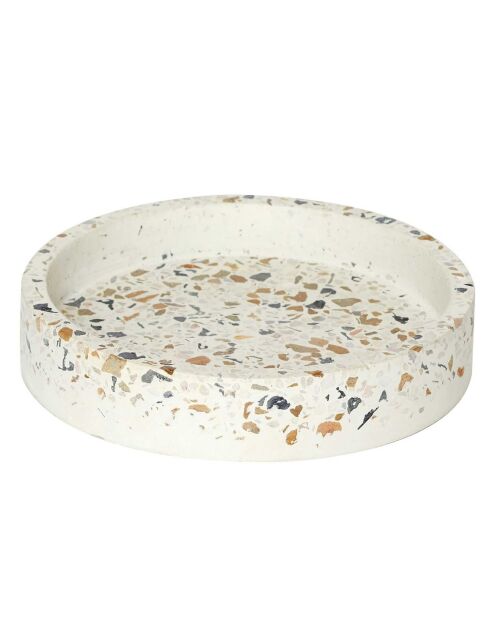 Compartimento de almacenamiento y sujetalibros de terrazo