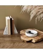 Compartimento de almacenamiento y sujetalibros de terrazo