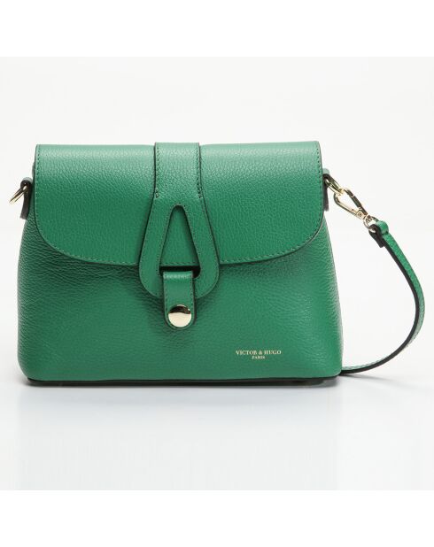 Schultertasche Ella aus grünem Leder - 24,5x17x9 cm
