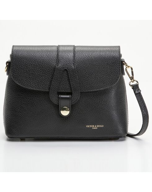 Zwarte Ella leren schoudertas - 24,5x17x9 cm