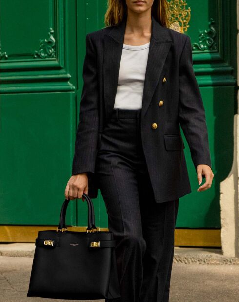 Zwarte Lorie leren handtas - 34,5x14x26 cm