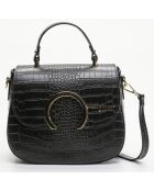 Schwarze Mina Croco Lederhandtasche - 24x19x10,5 cm