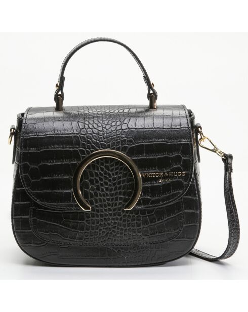 Sac à main en Cuir Mina Croco noir - 24x19x10.5 cm