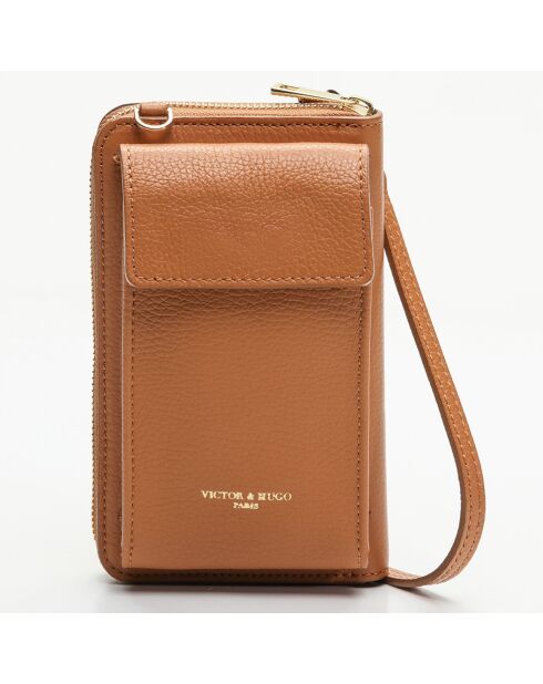 Porte-téléphone en Cuir Nicki camel - 11x2x20 cm