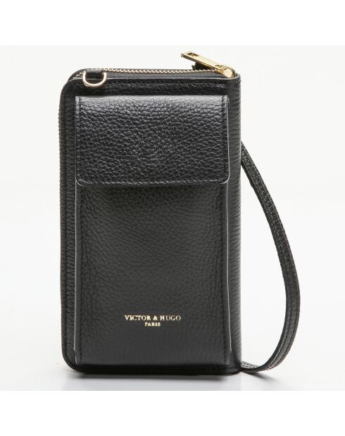 Porte-téléphone en Cuir Nicki noir - 11x2x19 cm