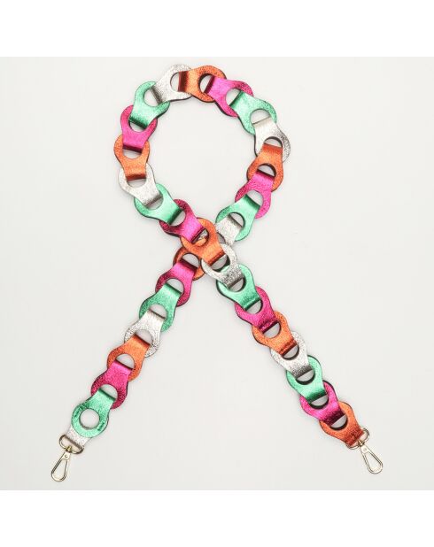 Sacha leren telefoonhouder ketting oranje/groen/roze/zilver - 100 cm