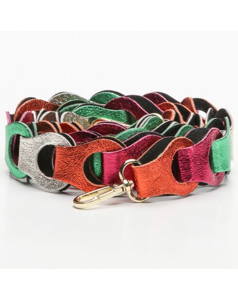 Sacha leren telefoonhouder ketting oranje/groen/roze/zilver - 100 cm